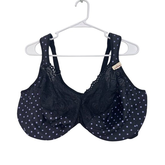 Glamorise Womens Polka Dot Lace Front-Closure Underwire Bra 48F Black/Lavander - Picture 3 of 9